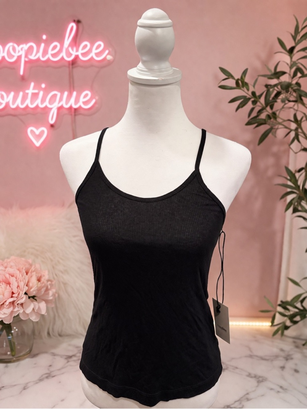 AGOLDE Black Ribbed Cami Tank Top Size Small NWT Minimalist